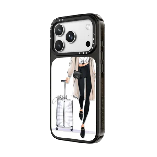 Ready, Set, Jet (Travel Girl Fashion Illustration) | iPhone 18 Pro Max / Impact Case MagSafe Compatible - Glossy / Glossy Black | Image 2