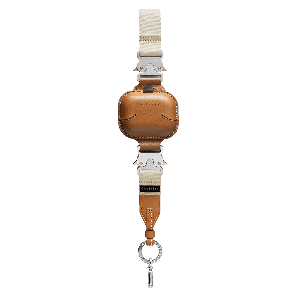 2-in-1 Utility Lanyard with Leather Earbuds - Ecru/tan - AirPods Pro