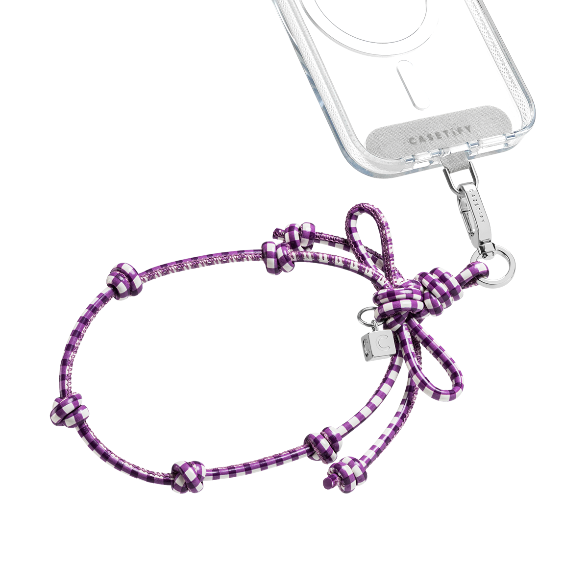 Bow Charm Wristlet - Gingham Purple | Image 1