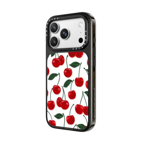 vibrant red cherry pattern | iPhone 18 Pro Max / Impact Case MagSafe Compatible - Glossy / Glossy Black | Image 2