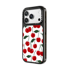 vibrant red cherry pattern | iPhone 18 Pro Max / Impact Case MagSafe Compatible - Glossy / Glossy Black | Image 2