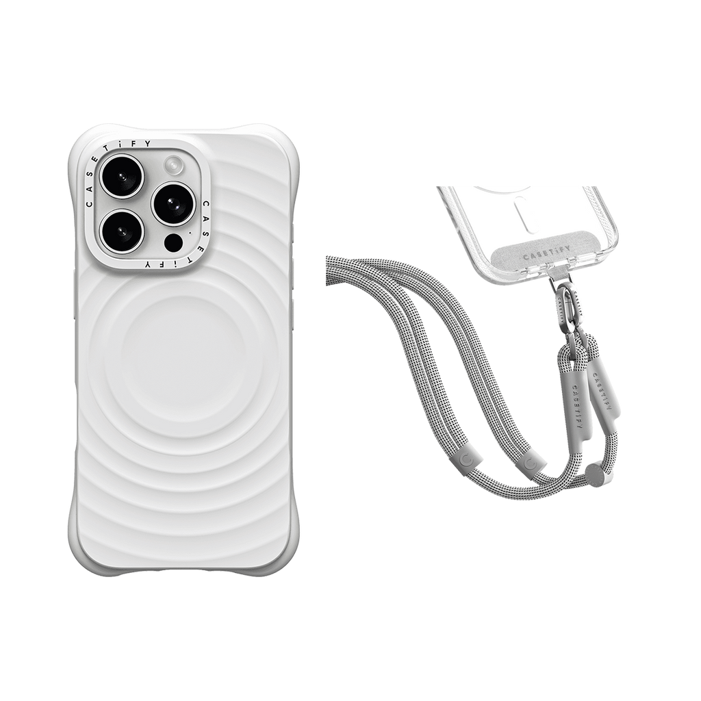2-in-1 Essentials Set - Ripple Case - White - iPhone 16 Pro & Rope Cross-body Strap - Heather Grey (Double End) | Image 1