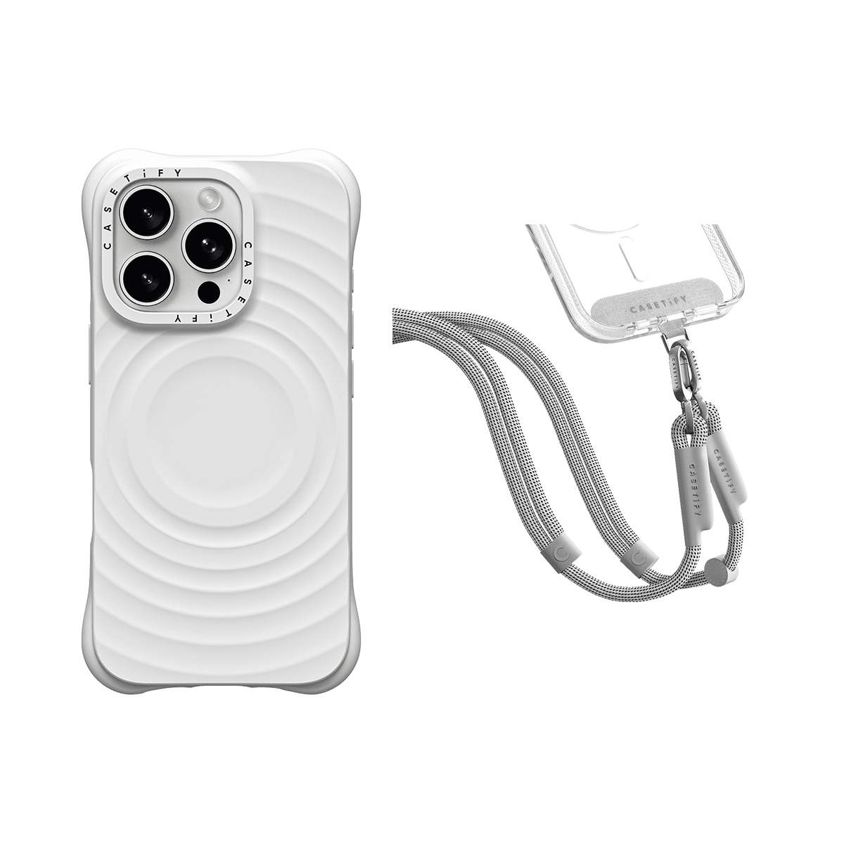 2-in-1 Essentials Set - Ripple Case - White - iPhone 16 Pro & Rope Cross-body Strap - Heather Grey (Double End) | Image 1