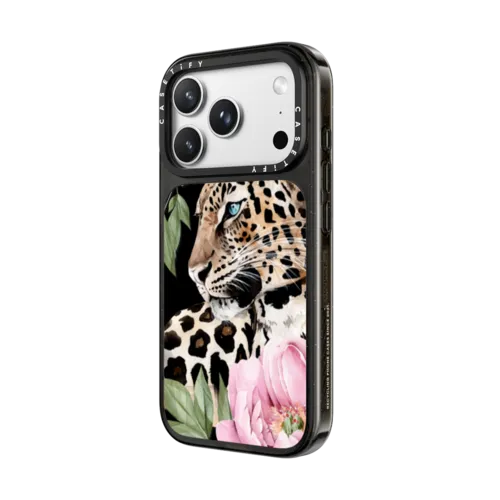 Leopard with peonies | iPhone 18 Pro Max / Impact Case MagSafe Compatible - Glossy / Glossy Black | Image 2