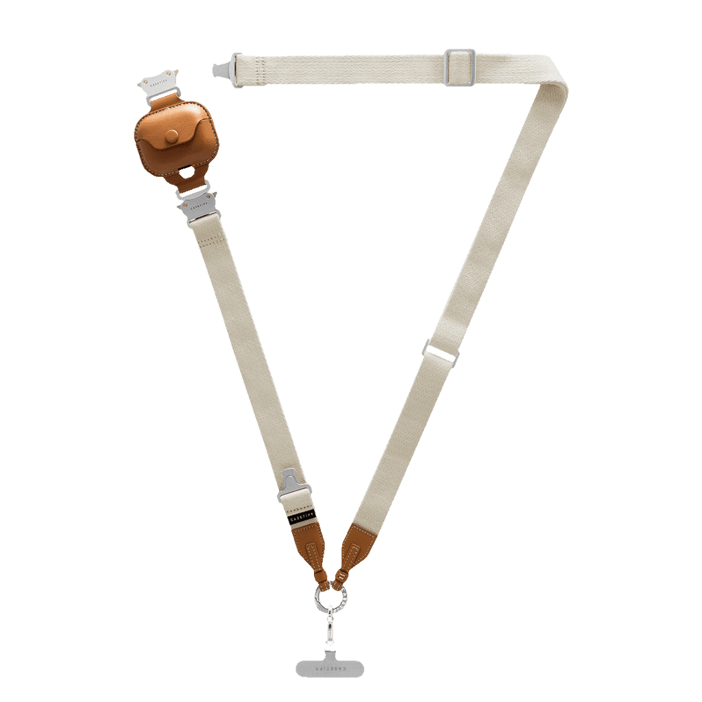 2-in-1 Utility Lanyard with Leather Earbuds - Ecru/tan - AirPods Pro
