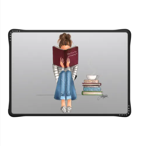 The Fine Art of Staying In (Book Reading Girl, Brunette) MacBook Case | MacBook Pro 14-inch (M1 - M5) / MacBook Impact Case / Black | Image 2