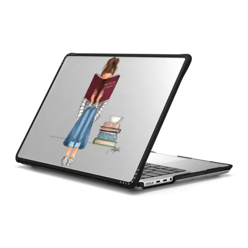 The Fine Art of Staying In (Book Reading Girl, Brunette) MacBook Case | MacBook Pro 14-inch (M1 - M5) / MacBook Impact Case / Black | Image 1