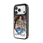 Library Book Medium Skin Tone Brunette Girl with Cat (Fashion Illustration Holly Nichols) | iPhone 18 Pro Max / Impact Case MagSafe Compatible - Glossy / Glossy Black | Image 2