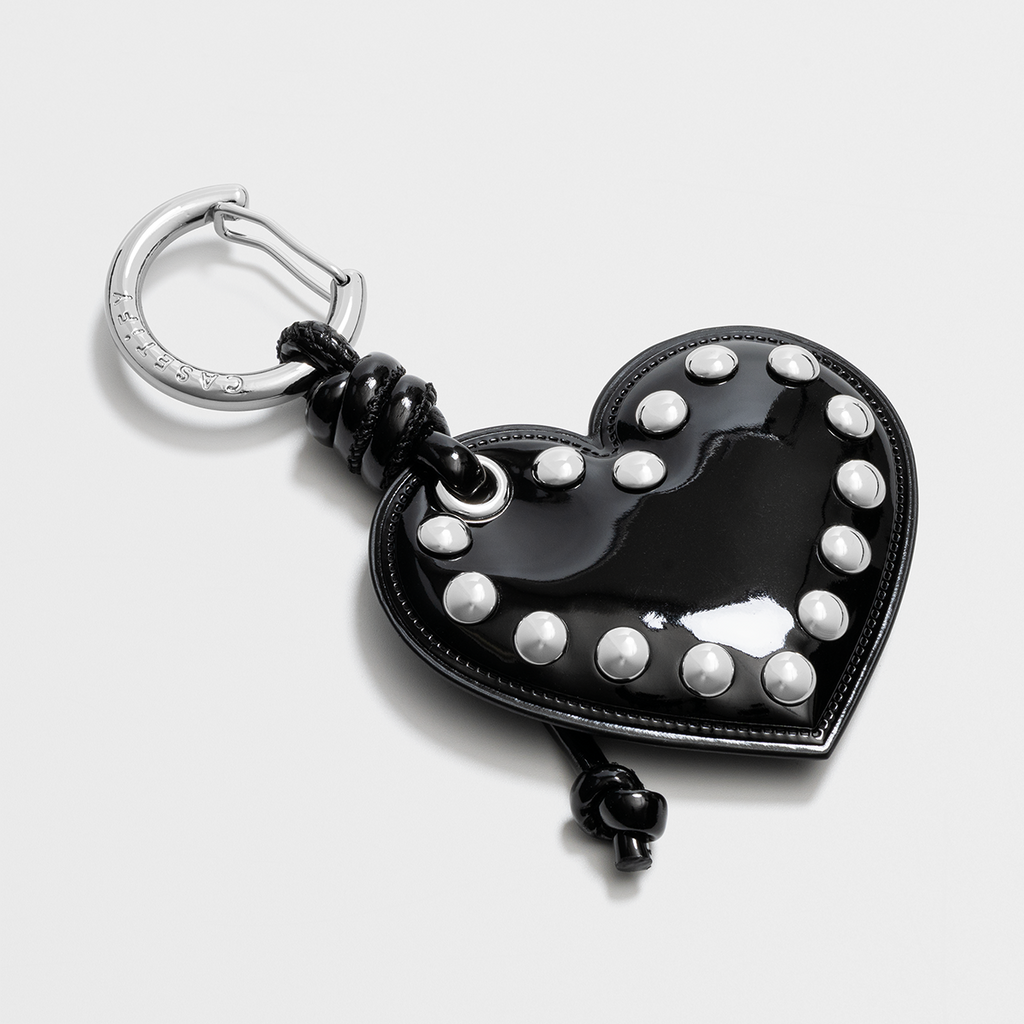 Puffy Heart Bag Charm - Studded Black