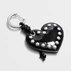 Puffy Heart Bag Charm - Studded Black