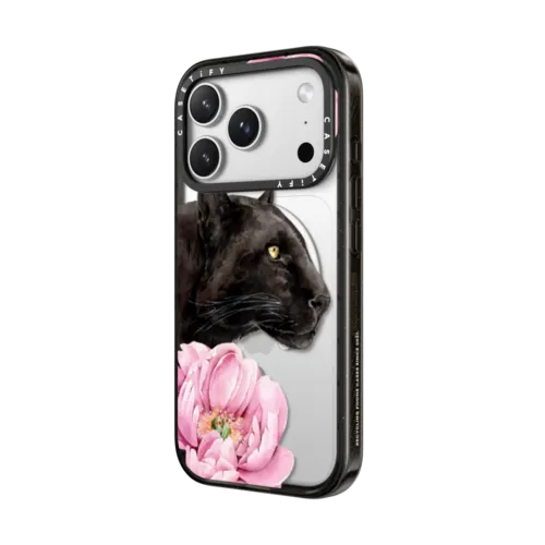 Panther and peonies | iPhone 17 Pro Max / Impact Case MagSafe Compatible / Black | Image 2