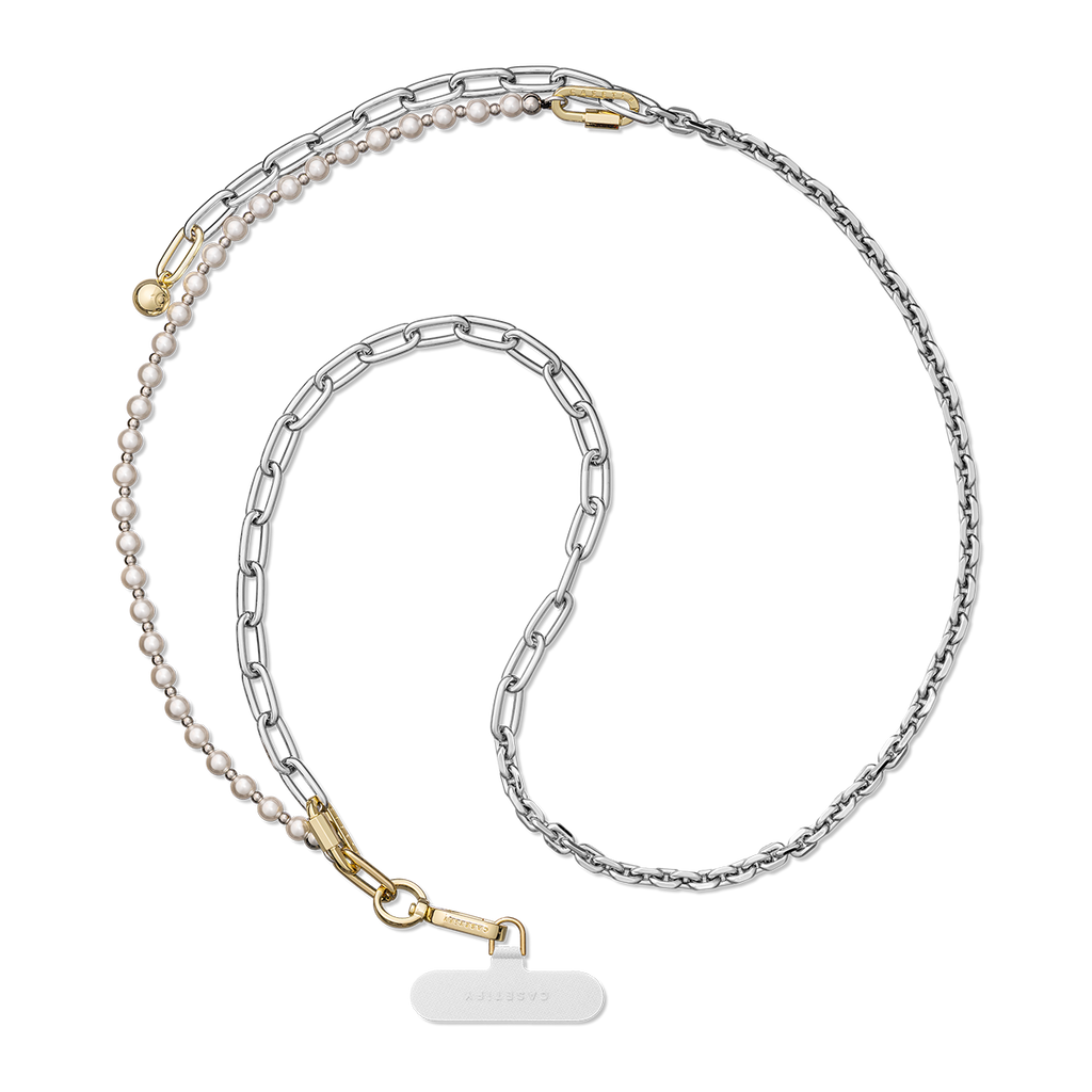 2-in-1 Metal Cross-body Chain - Silver / Pearl