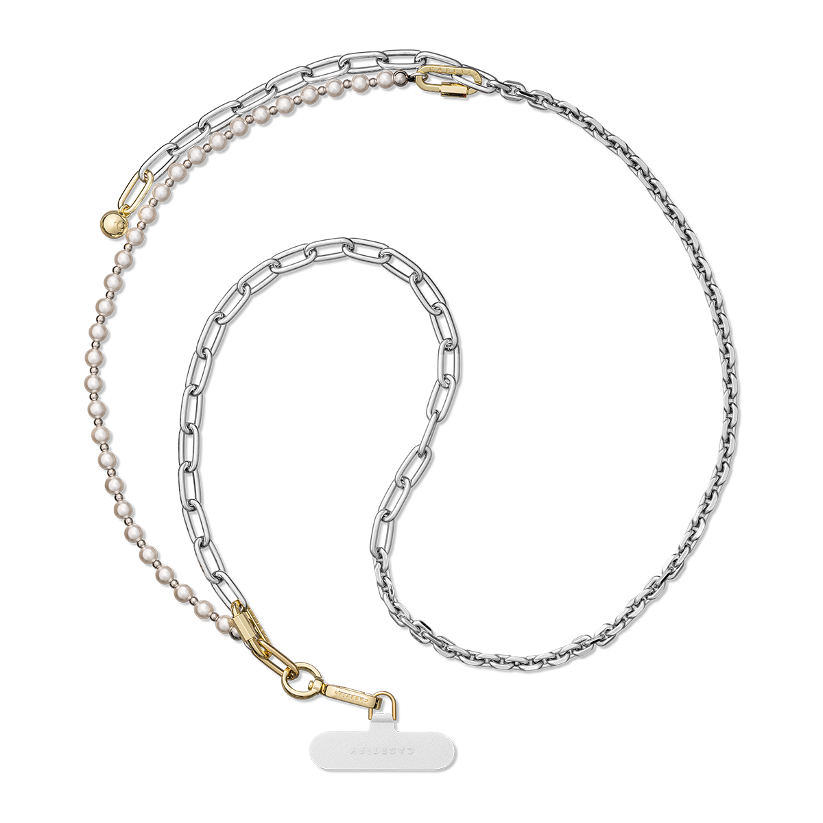 2-in-1 Metal Cross-body Chain - Silver / Pearl