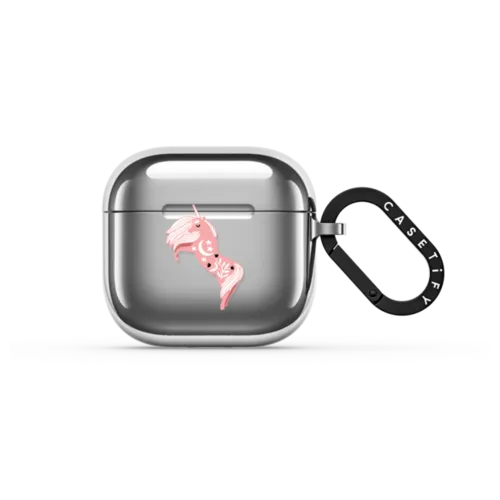 Cute Unicorn AirPods Case by Papio Press | AirPods 4 & 5 / Earbuds Mirror Case / Silver | Image 1