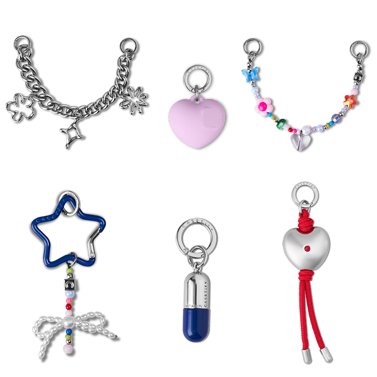 All in One Charm Set - Doodle Curb Chain & Garden Party & Twinkle Star & Red Thread of Fate & Vitamin C & Puffy Heart | Image 1