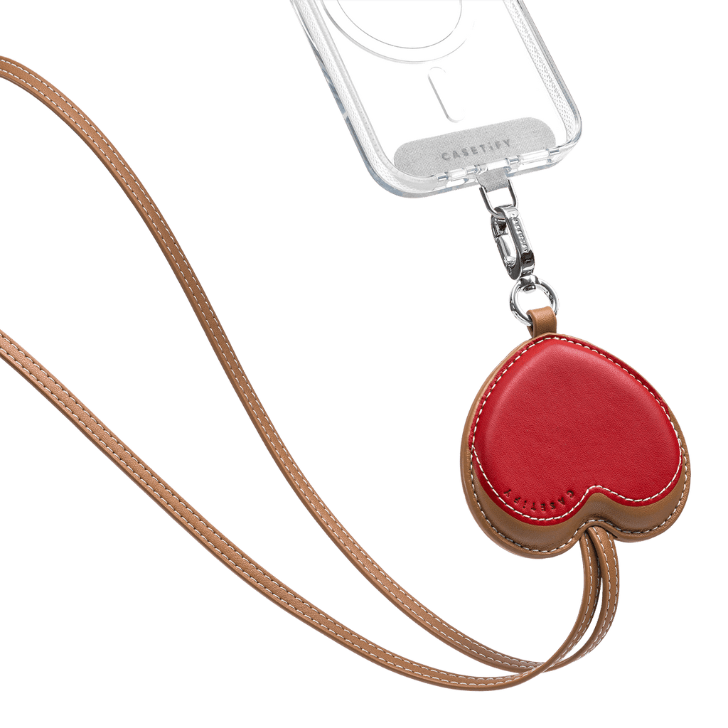 BioVeg Heart Cross-body Strap - Tan + Silver D-ring Light Grey Strap Card (NON-PRINT) | Image 1