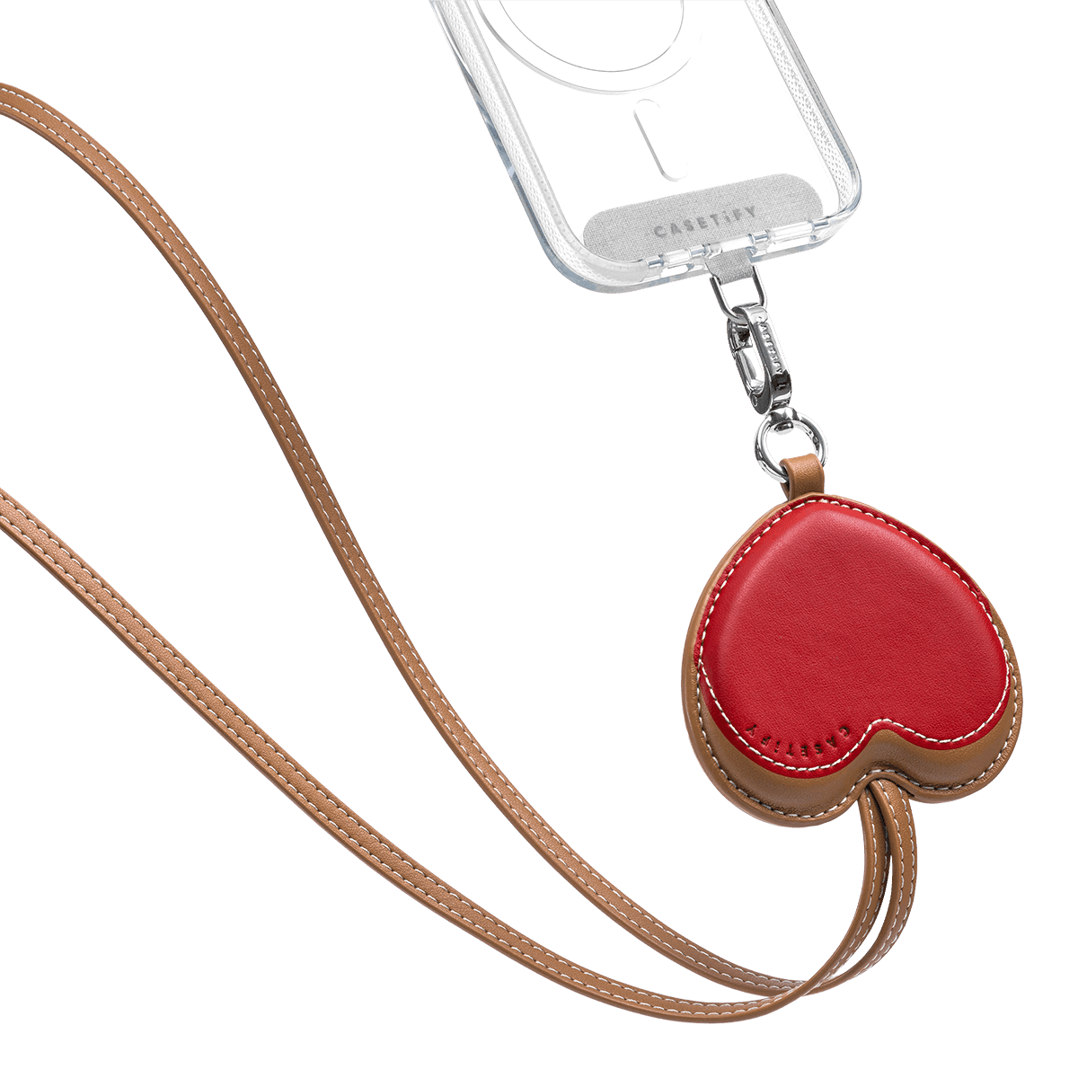 BioVeg Heart Cross-body Strap - Tan + Silver D-ring Light Grey Strap Card (NON-PRINT) | Image 1