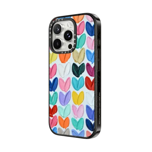 Polka Daub Rainbow Hearts | iPhone 16 Pro / Impact Case MagSafe Compatible / Black | Image 2