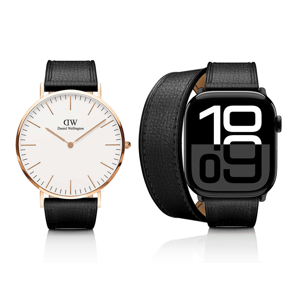 2-in-1 Italian Leather Band 46mm (Series 10) - Black