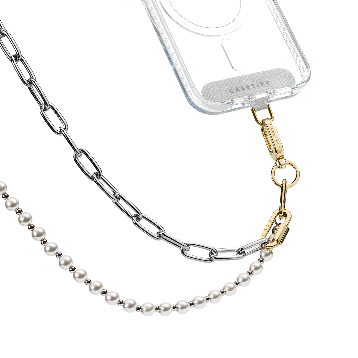 2-in-1 Metal Cross-body Chain - Silver / Pearl | Image 1