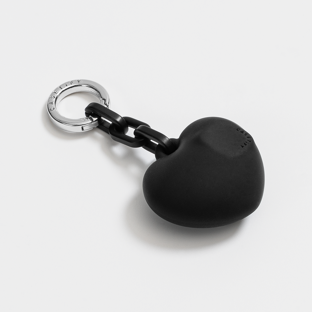 Charm Keychain - Puffy Heart - Black