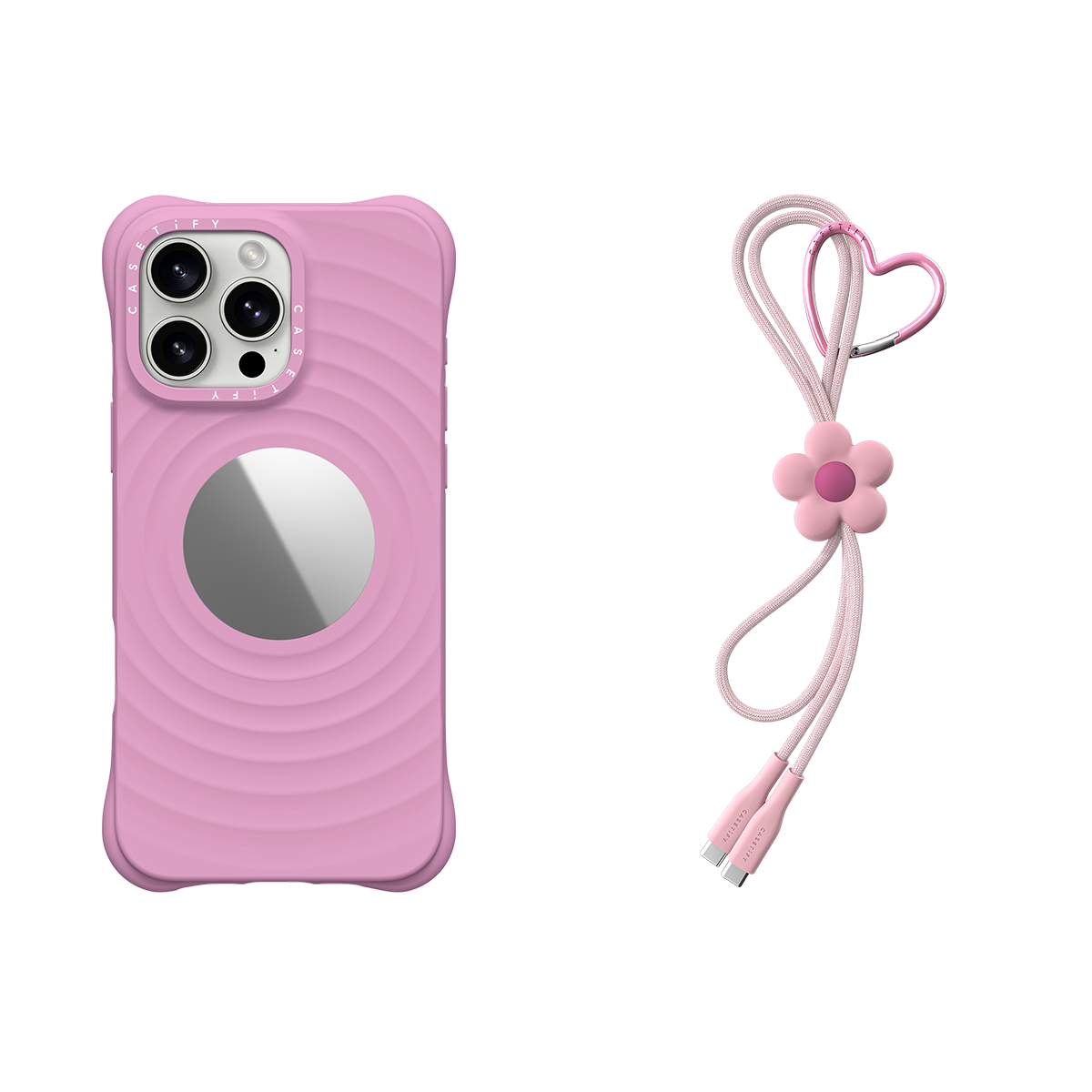 2-in-1 Essentials Garden Set 8 - Ripple Mirror Case - Radish - iPhone 16 Pro Max& Flower Charging Cable - Radish | Image 1