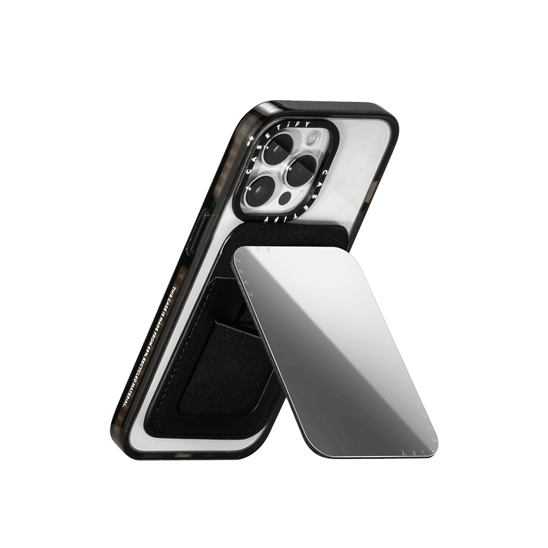 Snappy Trio Set (MagSafe Compatible) - BioVeg Wallet (Black) & Mirror Grip Stand & Mirror Cardholder Stand