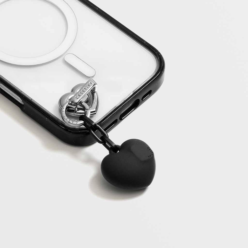Charm Keychain - Puffy Heart - Black