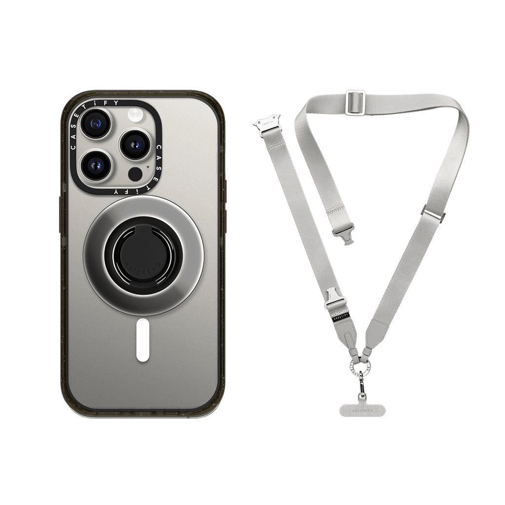Secure Your Phone Set - Snappy Mirror Ring Holder MagSafe Compatible & 2-in-1 Utility Lanyard (Silver) | Image 1