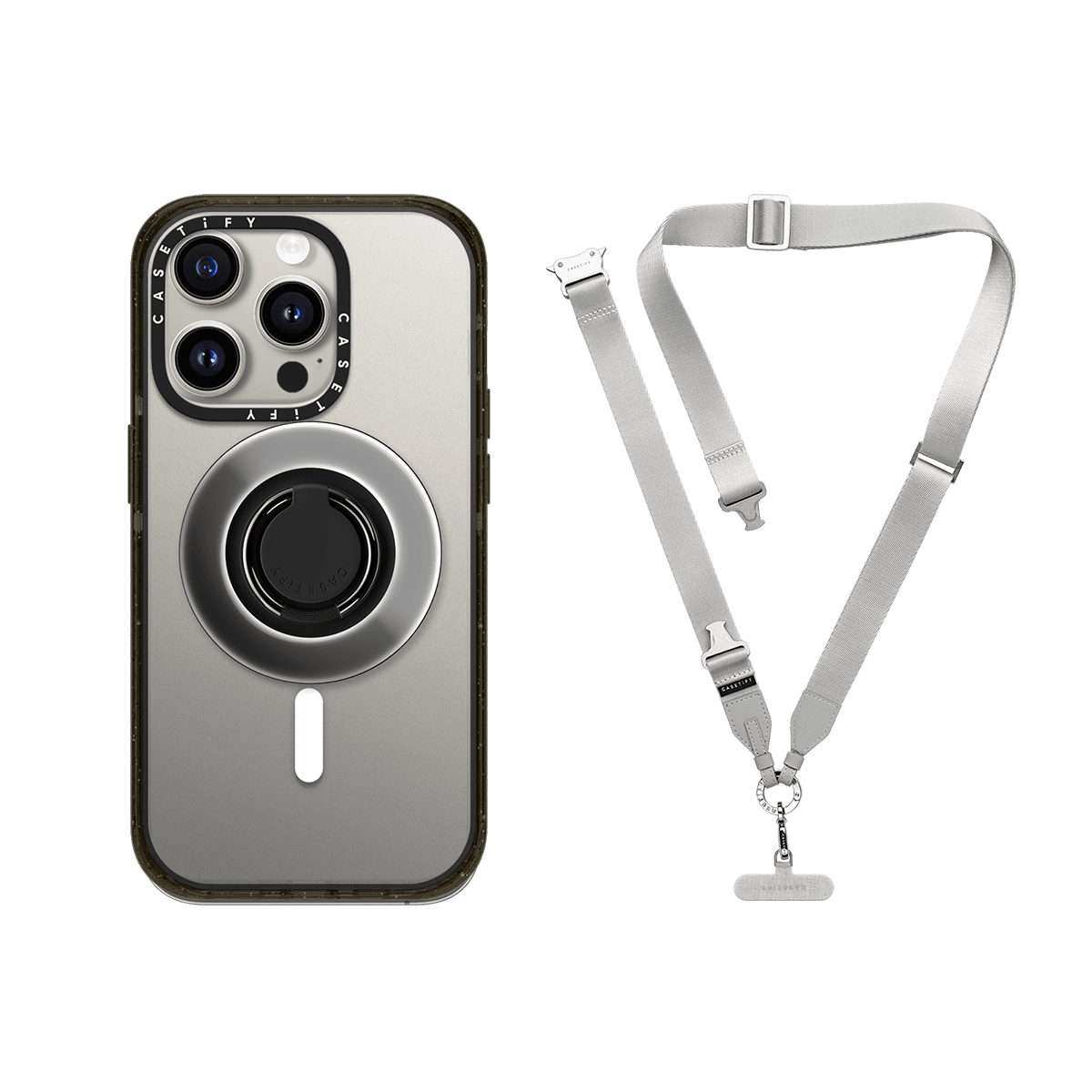 Secure Your Phone Set - Snappy Mirror Ring Holder MagSafe Compatible & 2-in-1 Utility Lanyard (Silver) | Image 1