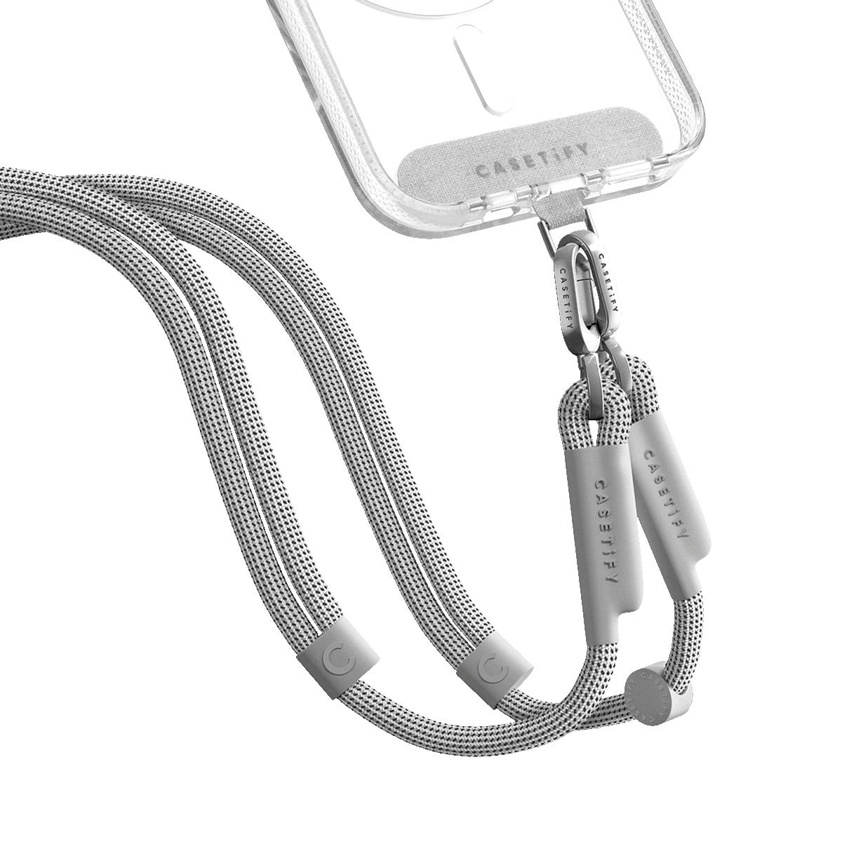 2-in-1 Essentials Set - Ripple Case - White - iPhone 16 Pro & Rope Cross-body Strap - Heather Grey (Double End)