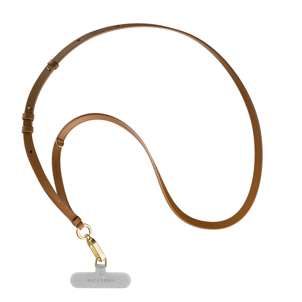 BioVeg Tumbled Cross-body Strap - Tan + Gold D-ring Light Grey Strap Card