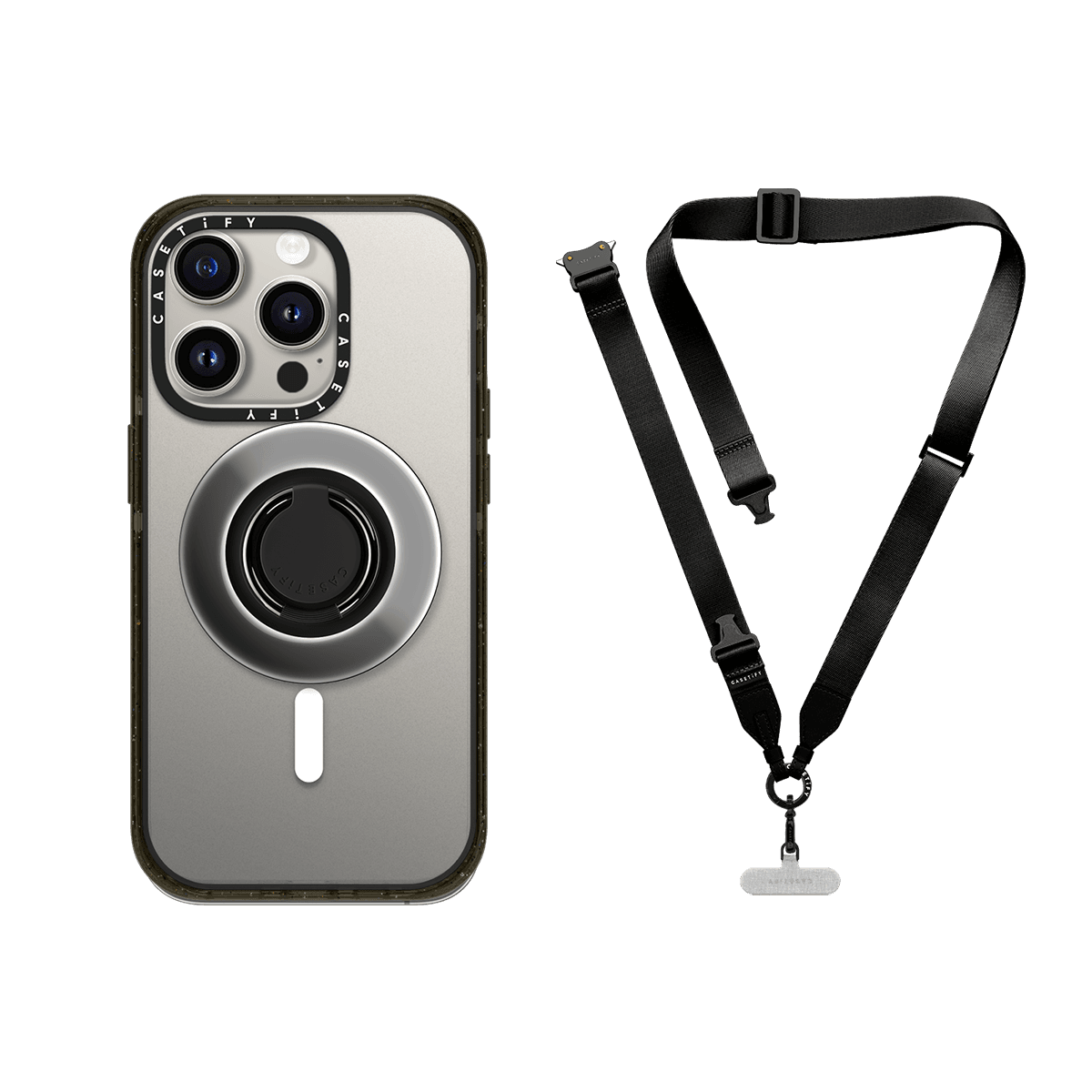 Secure Your Phone Set - Snappy Mirror Ring Holder MagSafe Compatible & 2-in-1 Utility Lanyard (Black) | Image 1