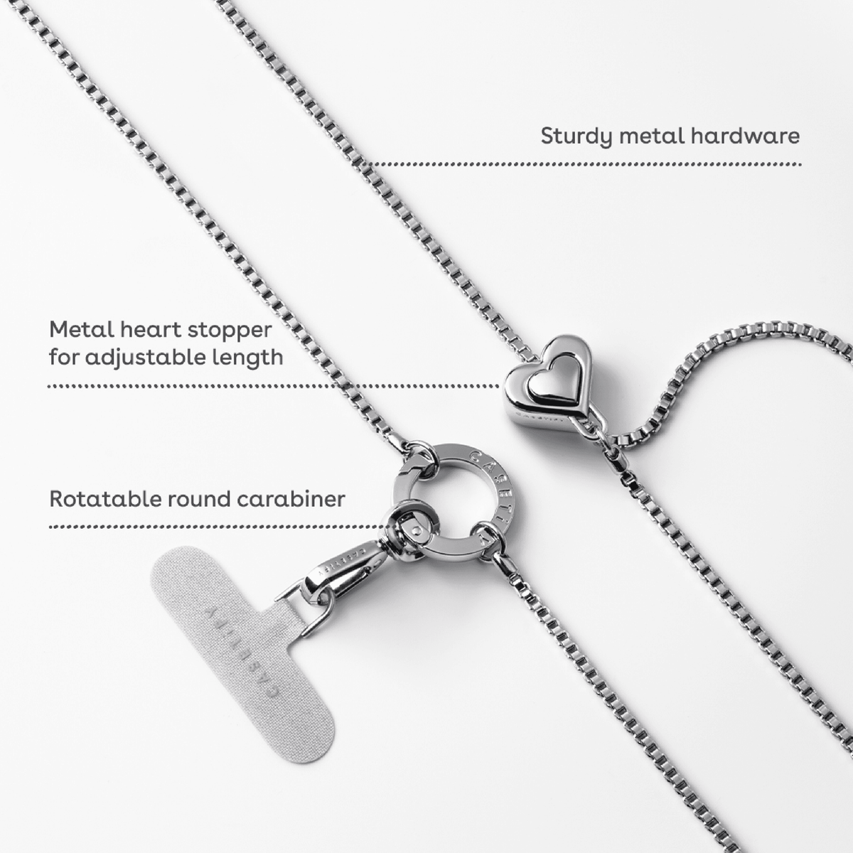 Metal Heart Cross-body Strap - Glossy Silver
