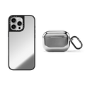 Mirror Duo Set - iPhone 16 Pro Max Mirror Case MagSafe Compatible (Silver on Black) & AirPods Pro 2 Mirror Case | Image 1