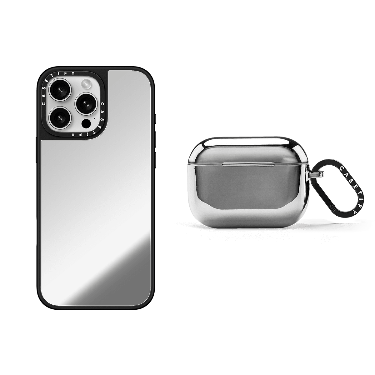 Mirror Duo Set - iPhone 16 Pro Max Mirror Case MagSafe Compatible (Silver on Black) & AirPods Pro 2 Mirror Case | Image 1