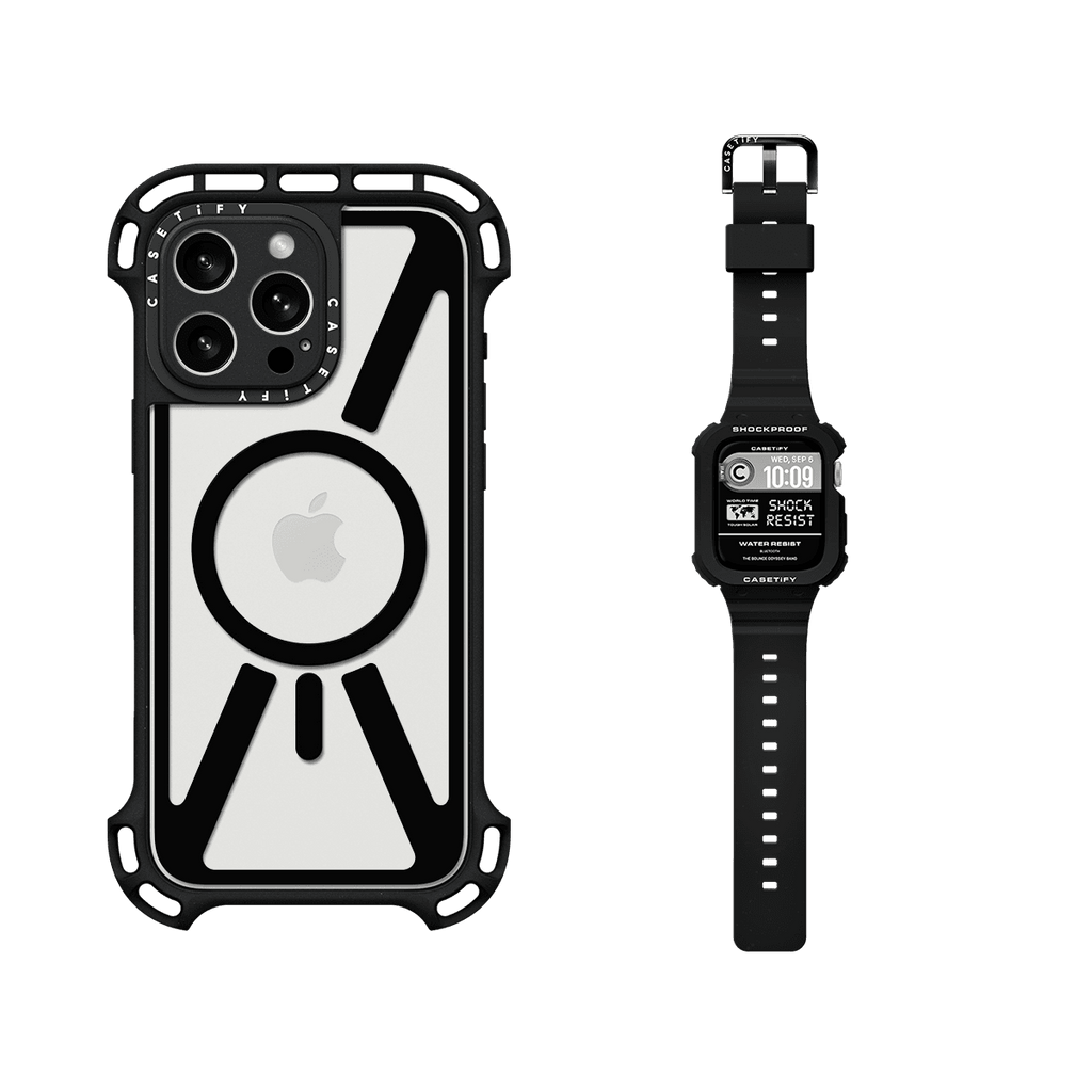 Sync It Up Set (Black) - iPhone 16 Pro Max Ultra Bounce Case MagSafe Compatible (Clear Black) & Apple Watch Series 10 46mm The Bounce Odyssey Band (Black) | Image 1