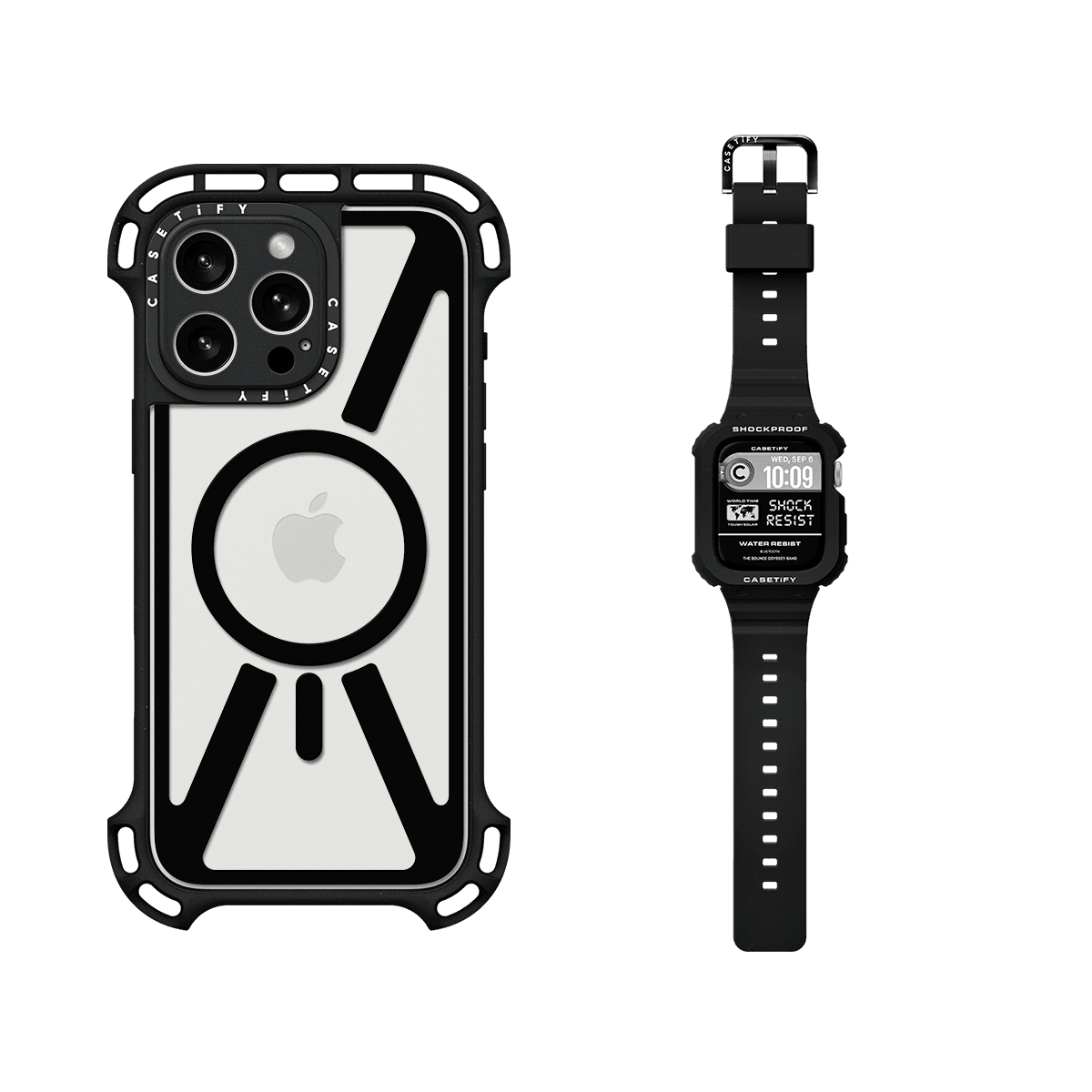 Sync It Up Set (Black) - iPhone 16 Pro Max Ultra Bounce Case MagSafe Compatible (Clear Black) & Apple Watch Series 10 46mm The Bounce Odyssey Band (Black) | Image 1